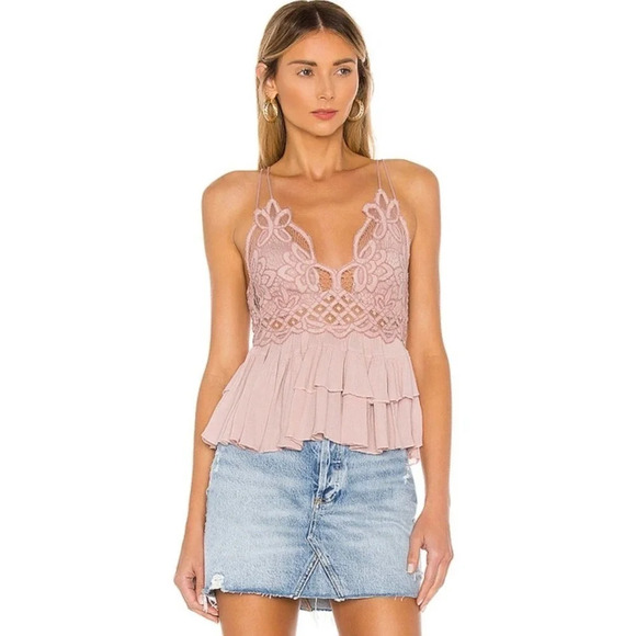 Free People  DUSTY MAUVE ADELLA LACE WOVEN CAMISOLE TOP - Picture 1 of 6